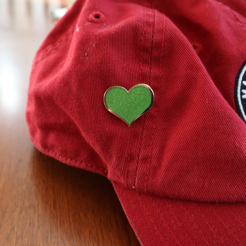 Green Heart Enamel Pin - Glitter Sparkly Hard Enamel Lapel Badge