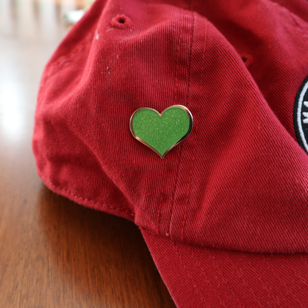 Green Heart Enamel Pin - Glitter Sparkly Hard Enamel Lapel Badge