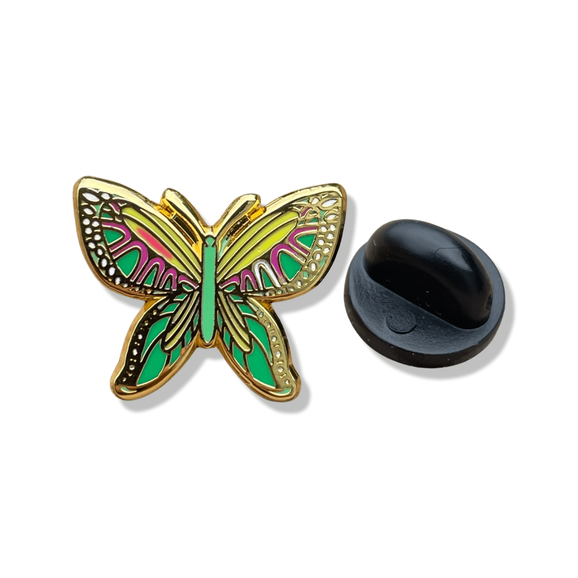 Lime, Pink & Yellow Butterfly Enamel Pin – Symbol of Joyful Self-Expression