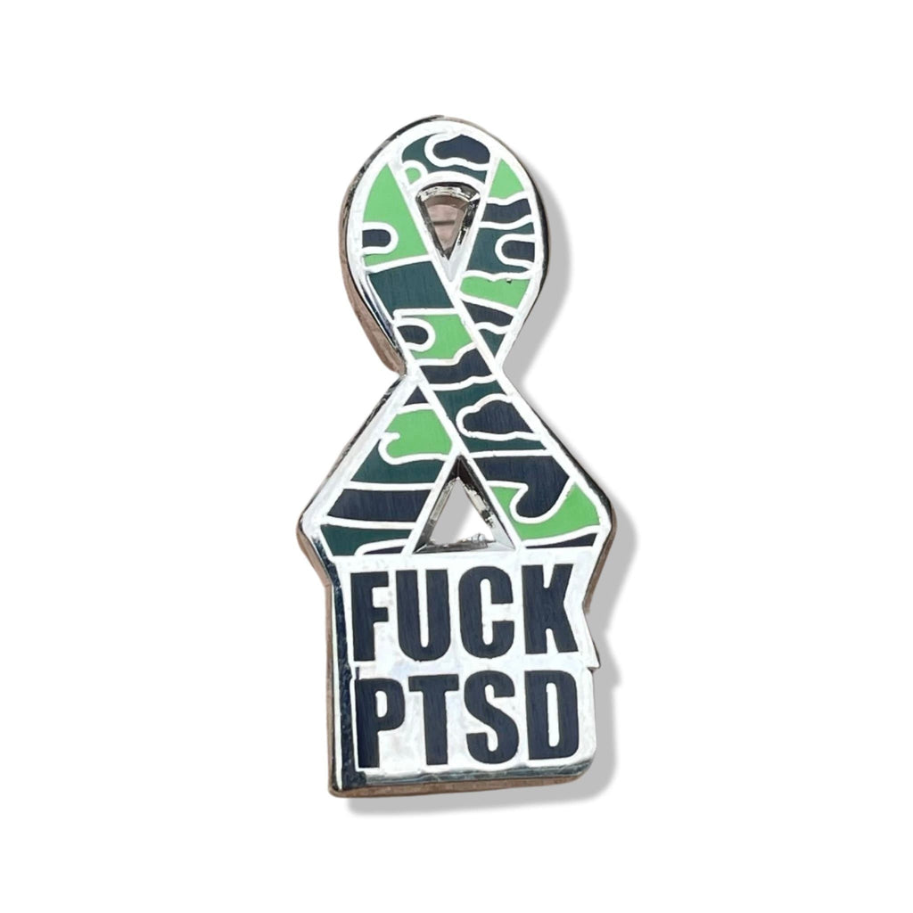 Military FUCK PTSD Awareness Ribbon Enamel Pin