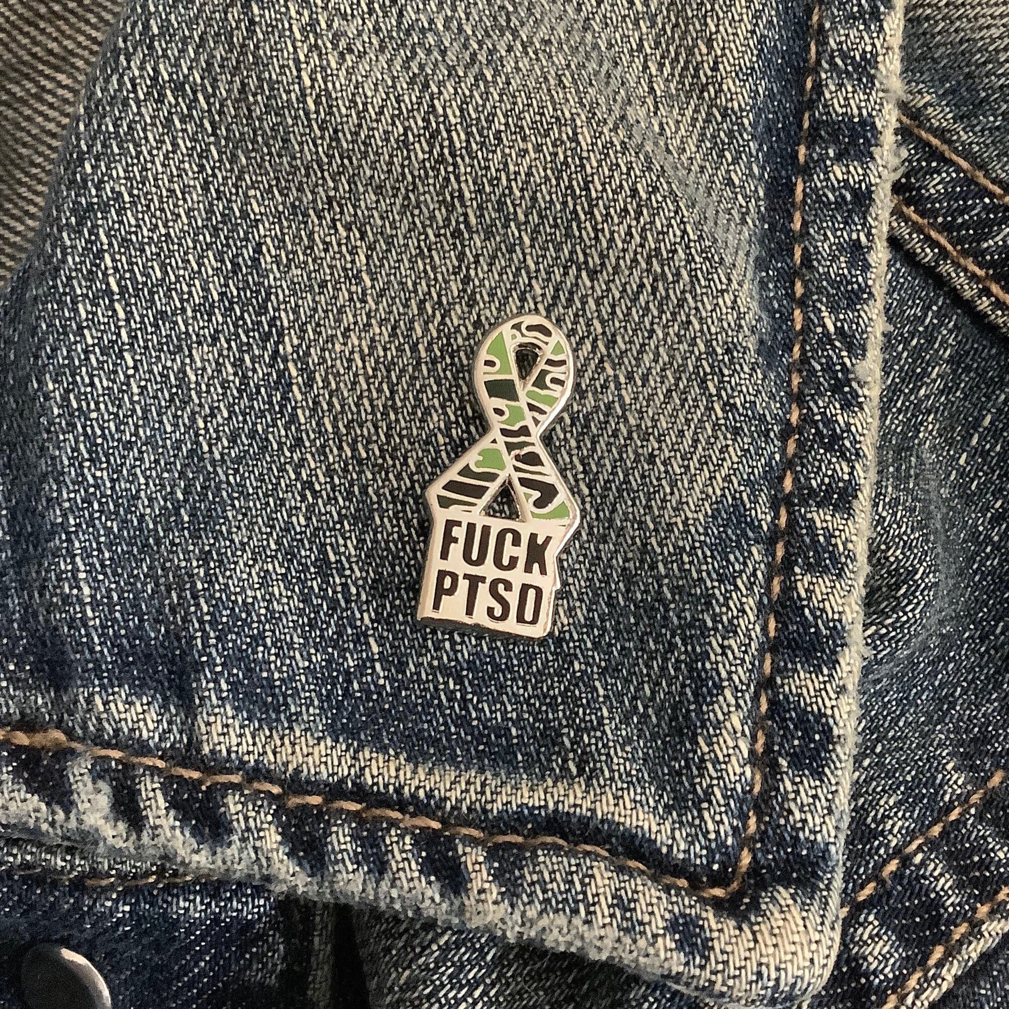 Military FUCK PTSD Awareness Ribbon Enamel Pin