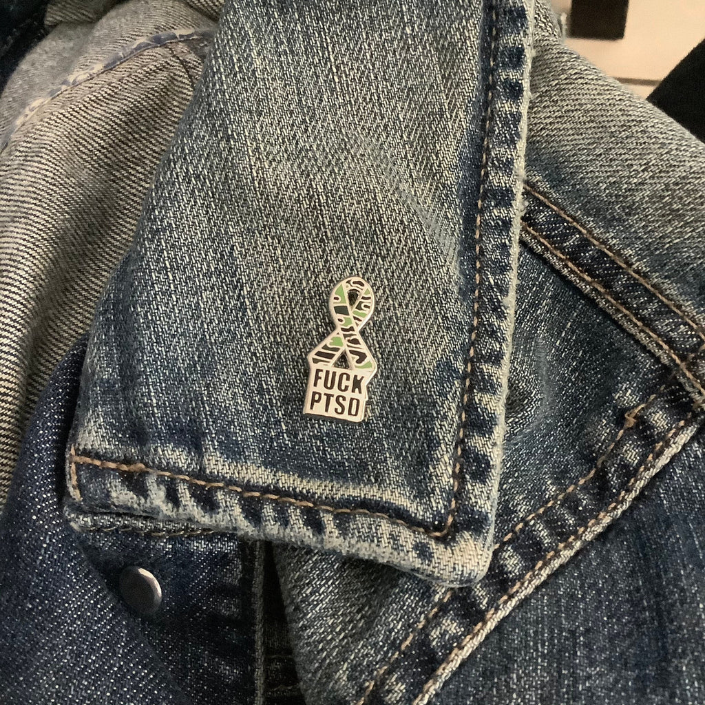 Military FUCK PTSD Awareness Ribbon Enamel Pin