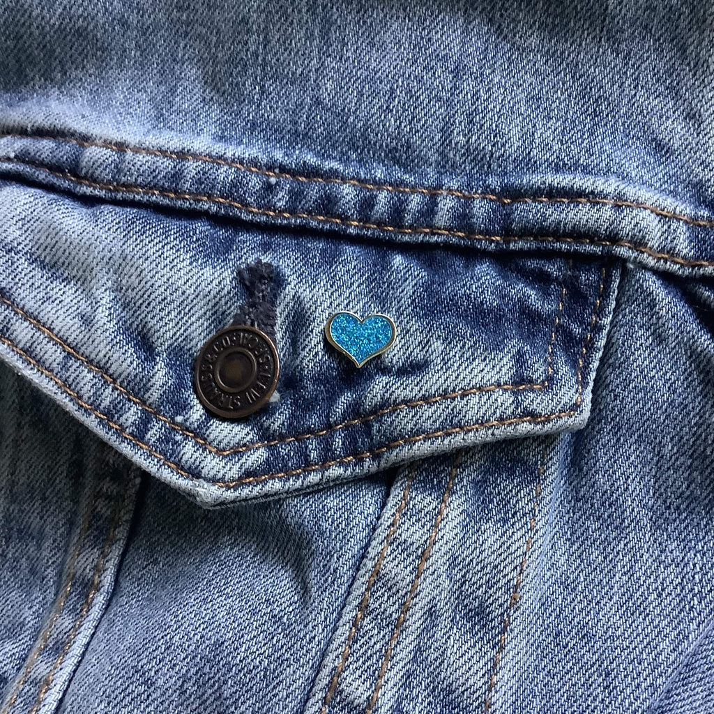 Mini Blue Glitter Heart Enamel Pin