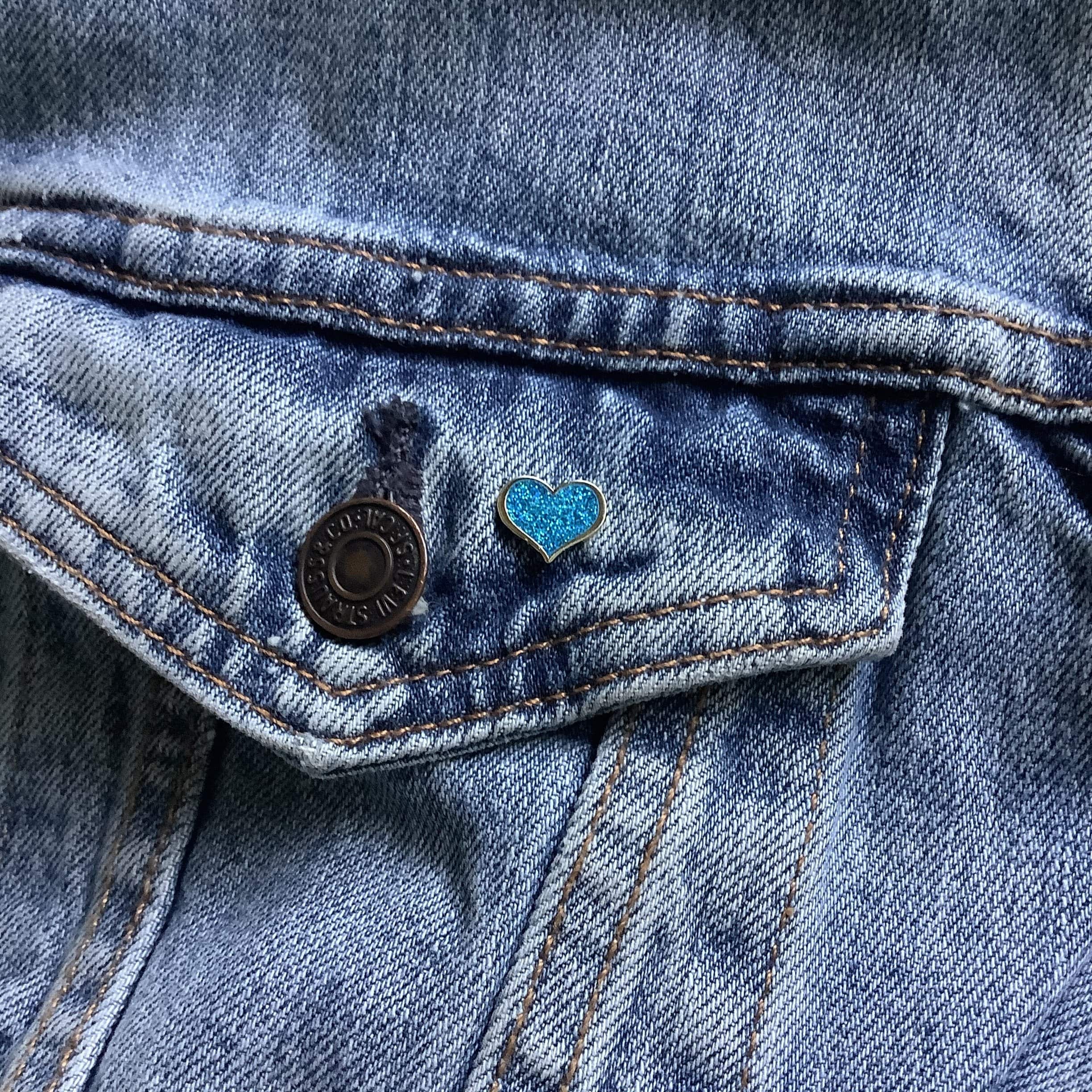 Mini Blue Glitter Heart Enamel Pin