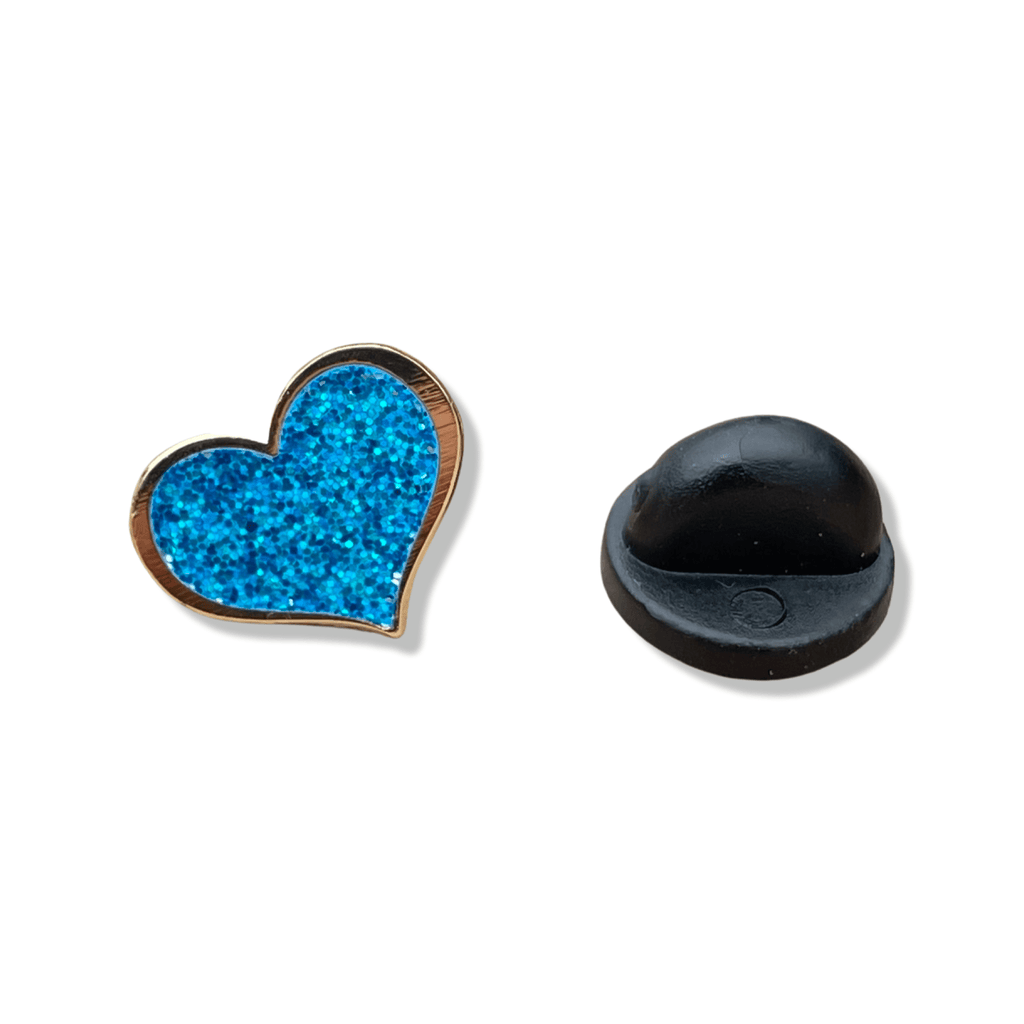 Mini Blue Glitter Heart Enamel Pin