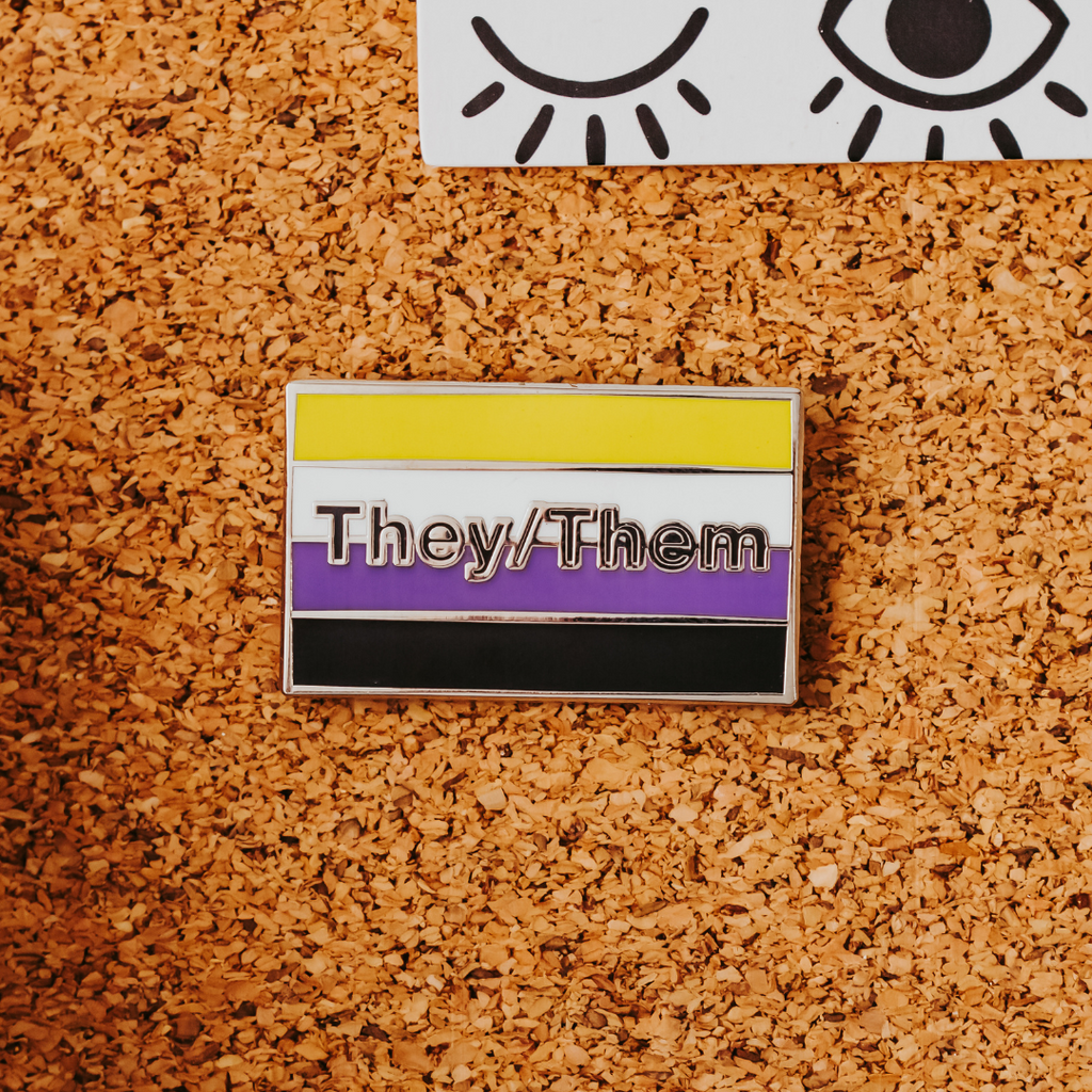 Nonbinary Pride Flag Enamel Pin With They/Them Pronouns