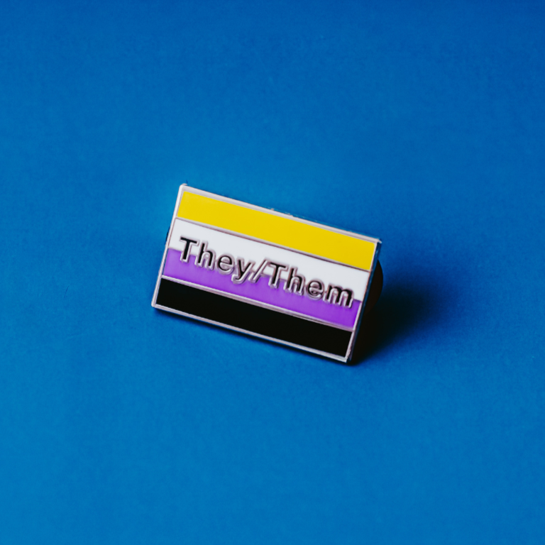 Nonbinary Pride Flag Enamel Pin With They/Them Pronouns