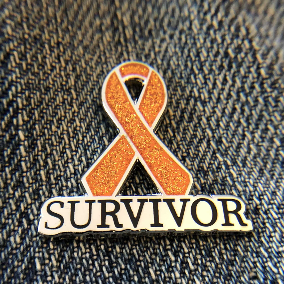 Orange Awareness Ribbon Pin - Glitter Enamel Survivor Brooch With Secure Post