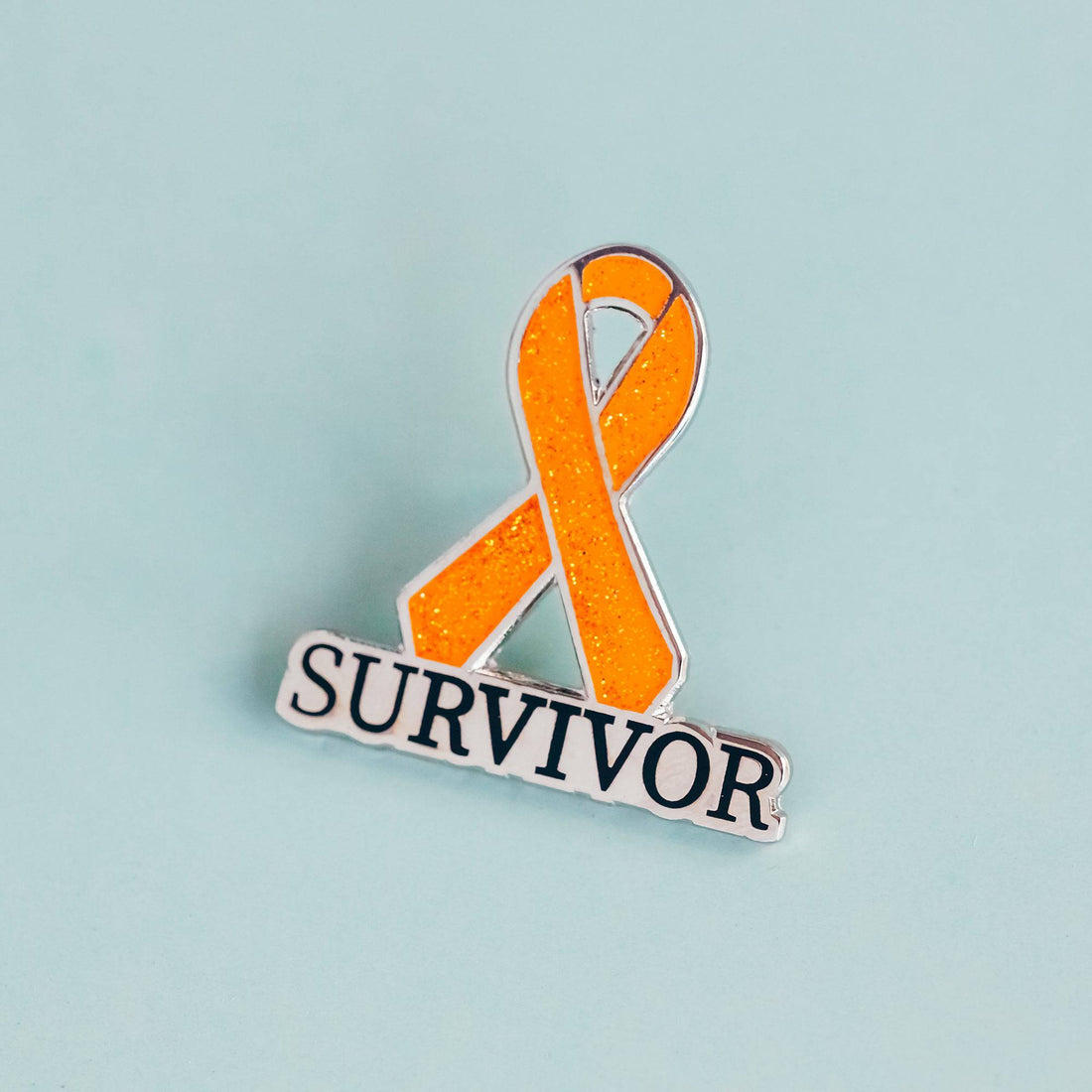 Orange Awareness Ribbon Pin - Glitter Enamel Survivor Brooch With Secure Post