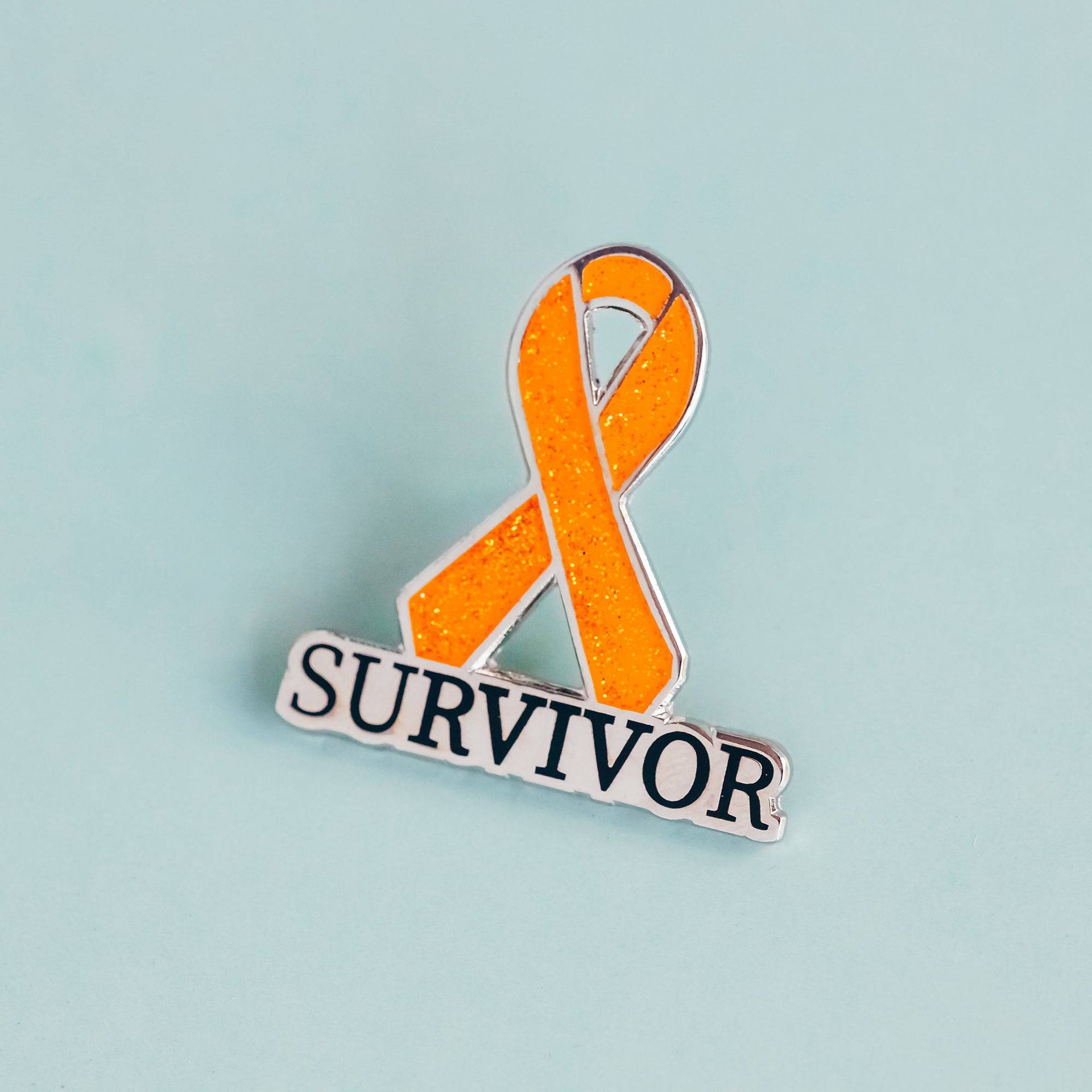Orange Awareness Ribbon Pin - Glitter Enamel Survivor Brooch With Secure Post