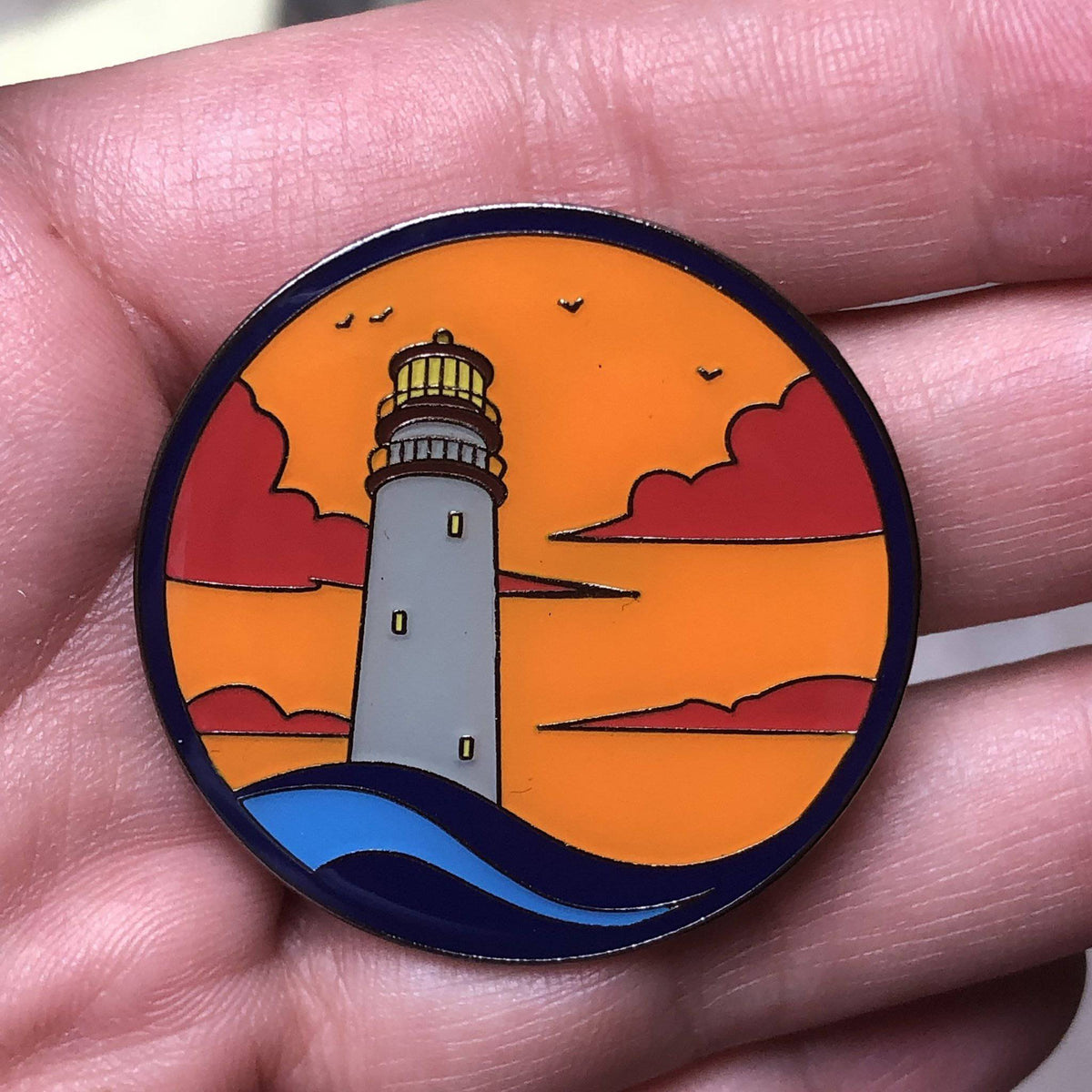 Orange Lighthouse Enamel Pin – Hard Enamel Lapel Pin With Double Posts