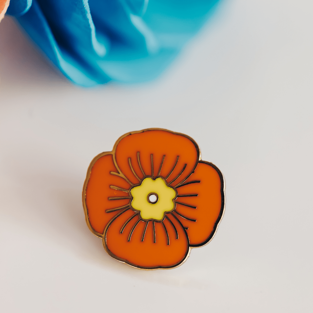 Orange Poppy Enamel Pin – Symbol of Enthusiasm, Creativity & Positivity