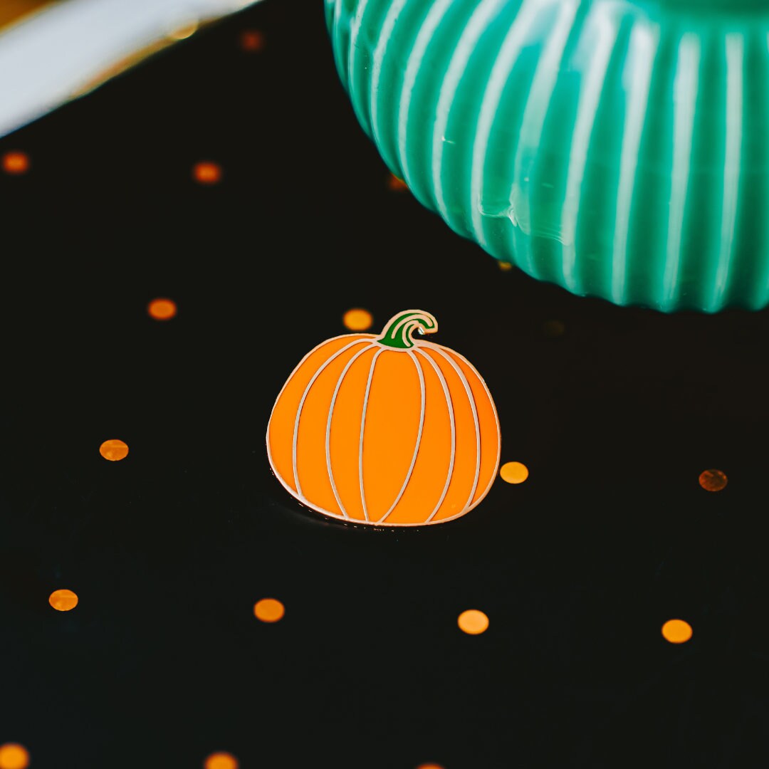 Orange Pumpkin Enamel Pin - Hard 1 Inch Lapel Pin With Rubber Backs