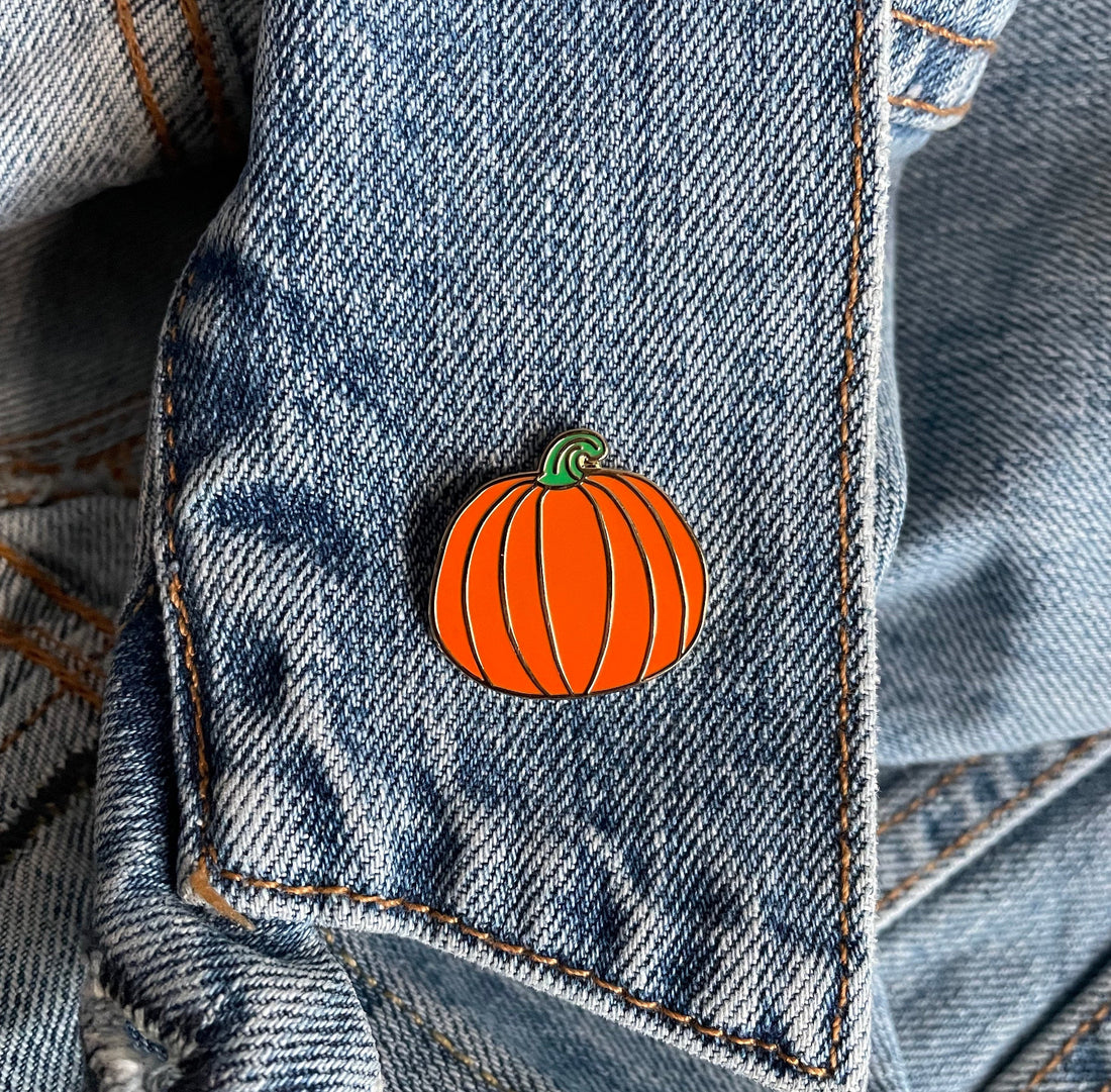 Orange Pumpkin Enamel Pin - Hard 1 Inch Lapel Pin With Rubber Backs
