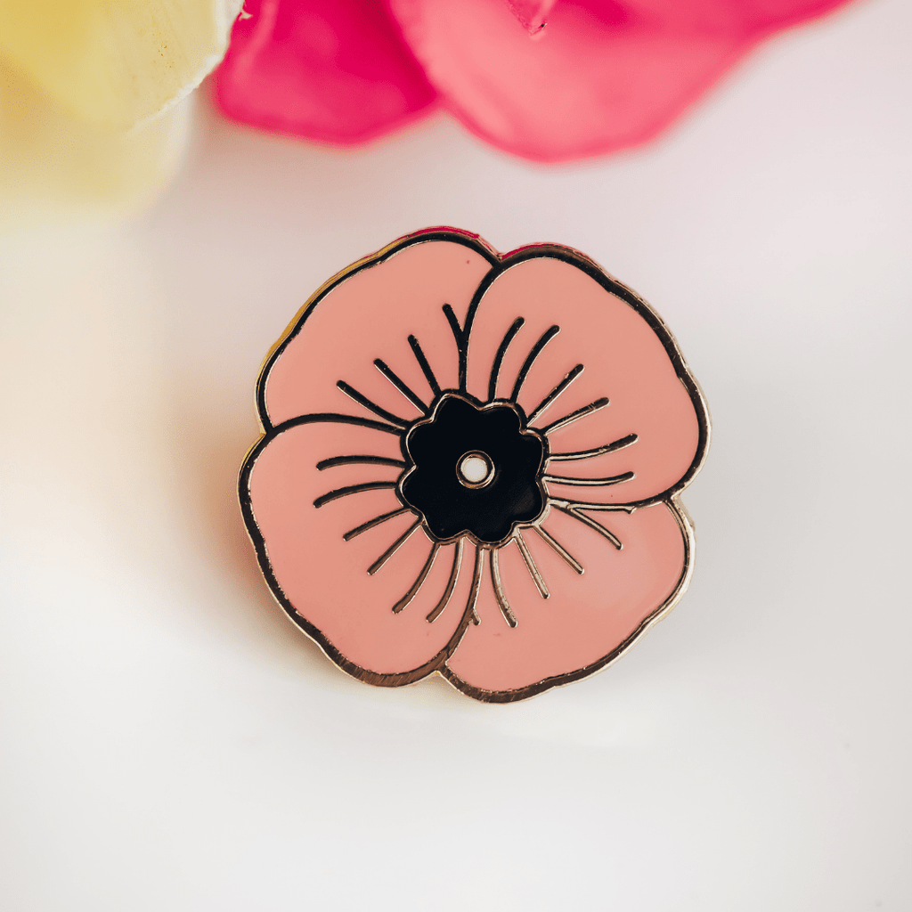 Peach Poppy Enamel Pin – Symbol of Gratitude, Warmth & Gentle Strength