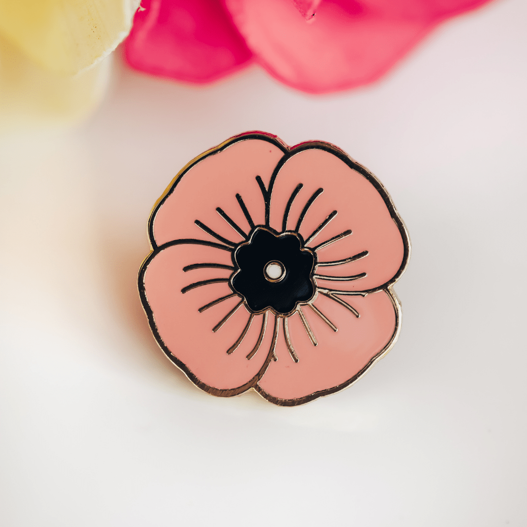 Peach Poppy Enamel Pin – Symbol of Gratitude, Warmth & Gentle Strength