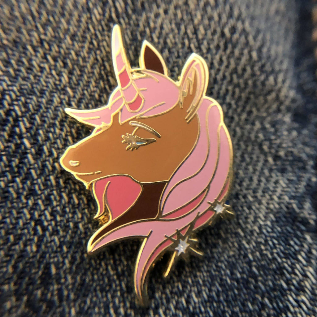 Pink and brown Unicorn Enamel Pin