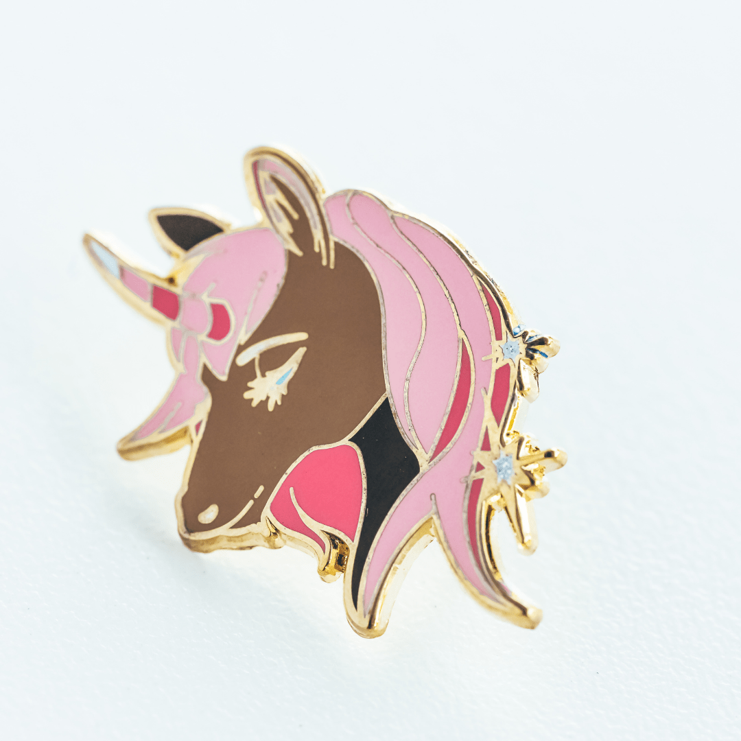 Pink and brown Unicorn Enamel Pin