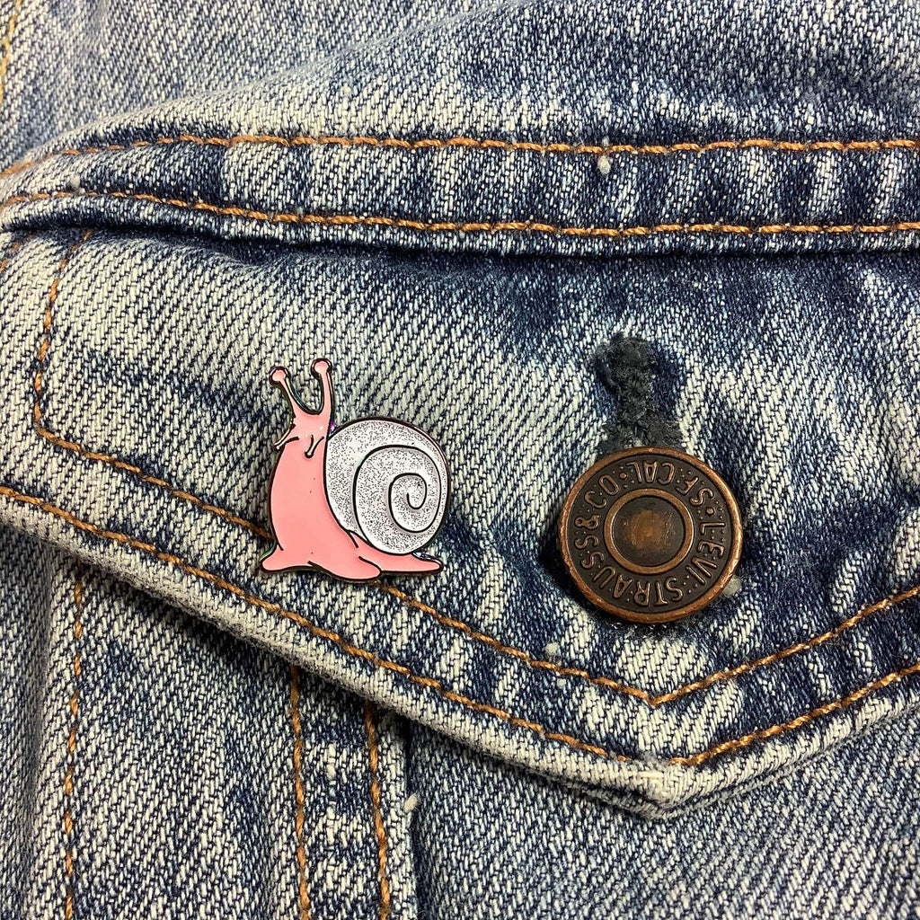 Pink and White Rainbow Snail Enamel Pin - 0.75 INCH