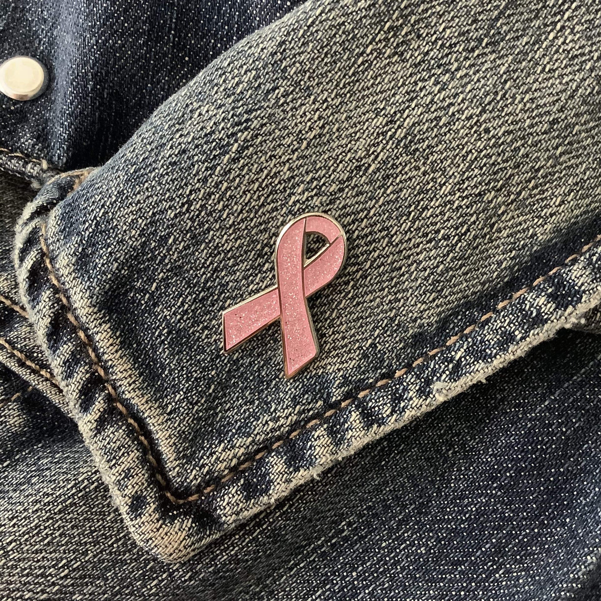 Pink Awareness Ribbon Pin - Hard Enamel Glitter Breast Cancer Accessory