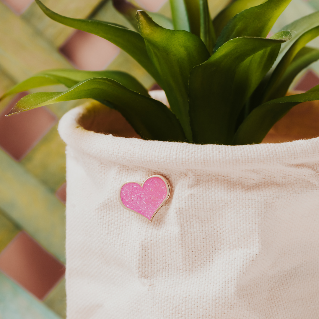 Pink Glitter Heart Enamel Pin - 1/2-inch or 1-inch
