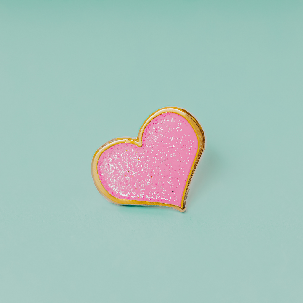 Pink Glitter Enamel Pin – Heart Design Hard Enamel Pin with Secure Locking Pinback