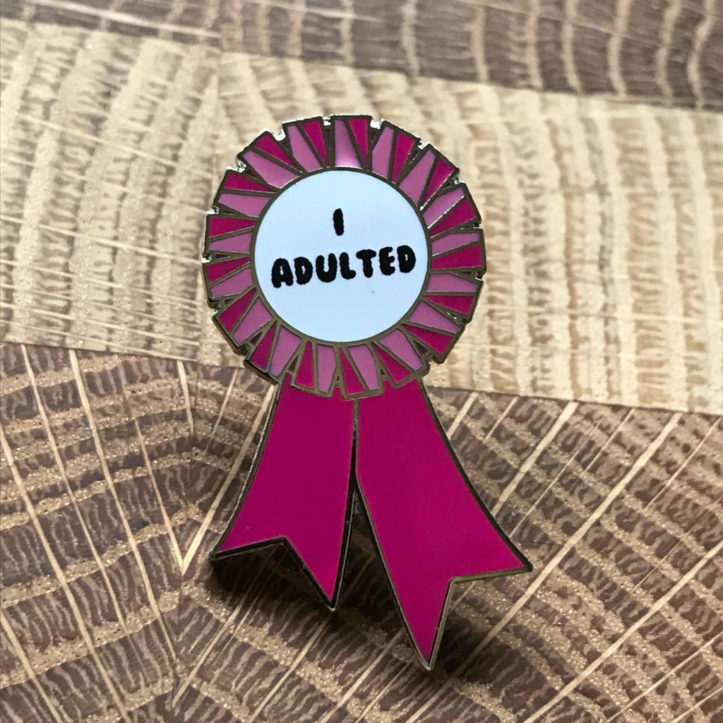 Pink I ADULTED Award Ribbon Enamel Pin