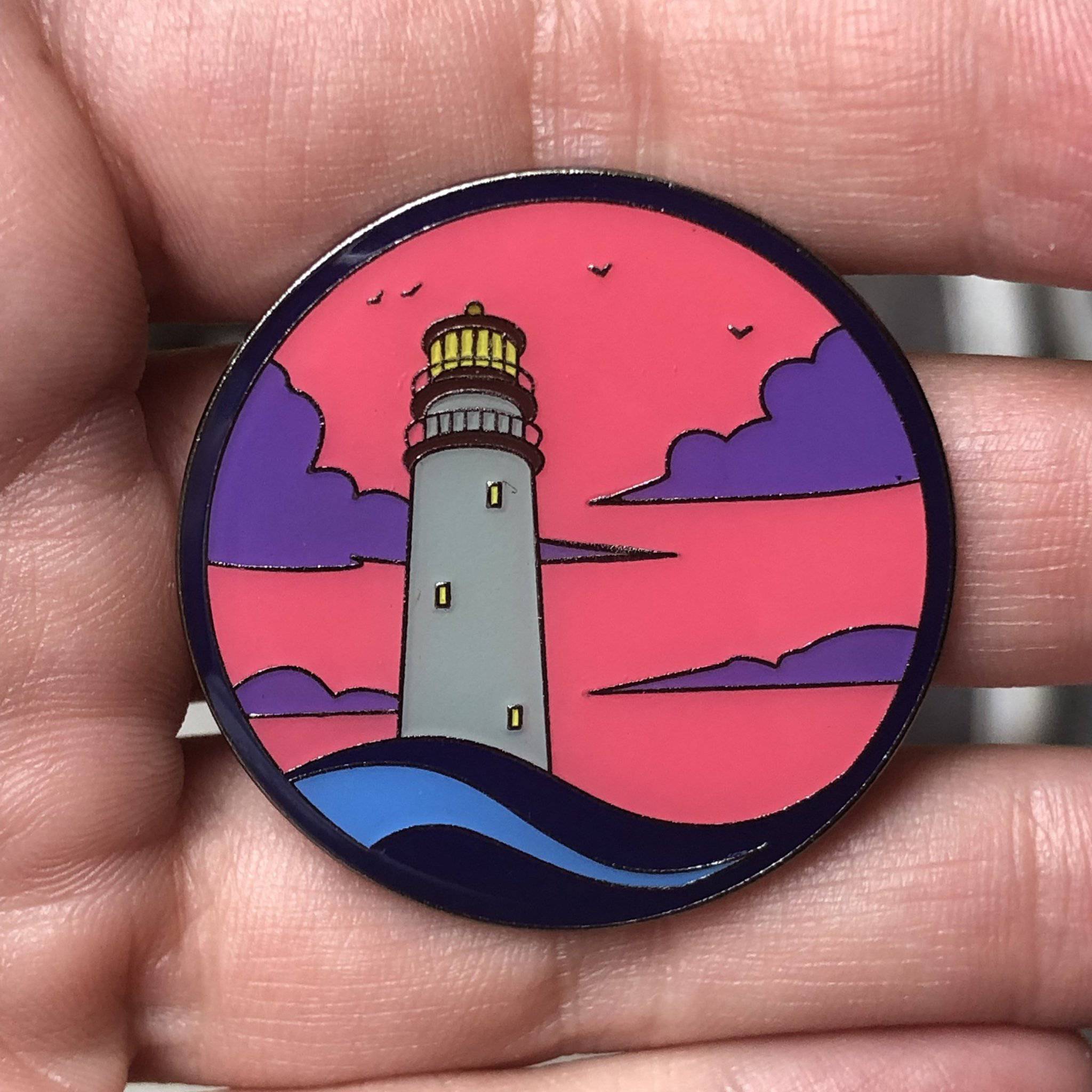 Pink Lighthouse Scene Enamel Pin
