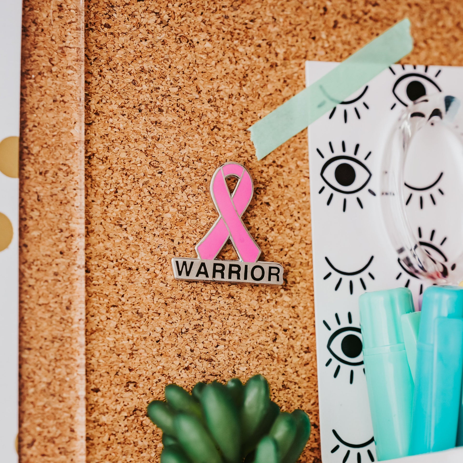 Pink Ribbon Warrior Enamel Pin - Breast Cancer Awareness