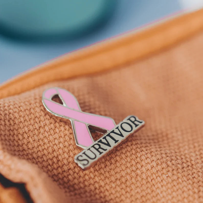 Pink Survivor Ribbon Pin - Hard Enamel Awareness Lapel Pin with Single Post Backing