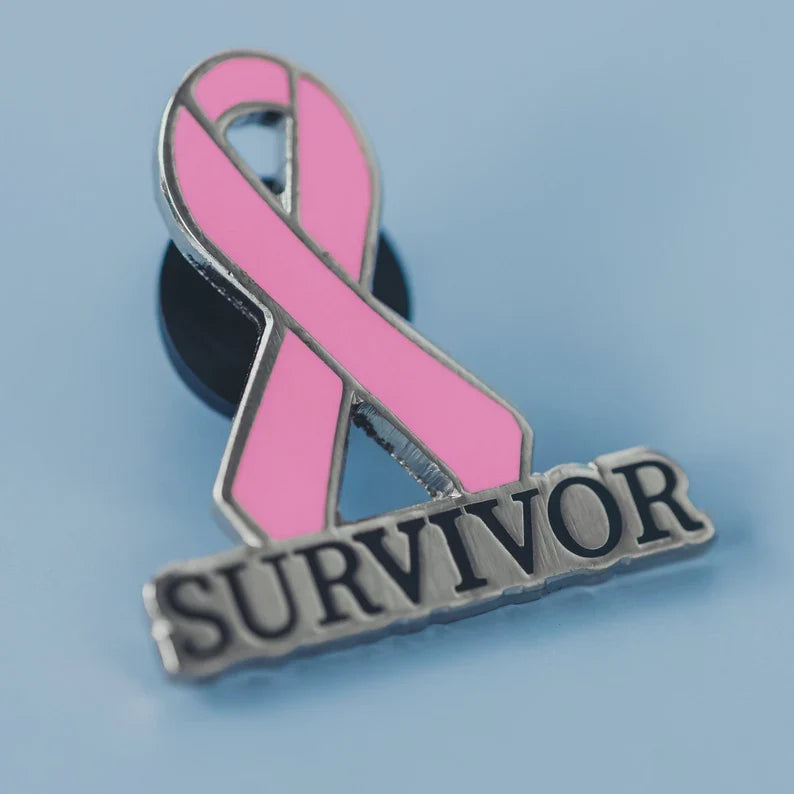 Pink Survivor Ribbon Pin - Hard Enamel Awareness Lapel Pin with Single Post Backing