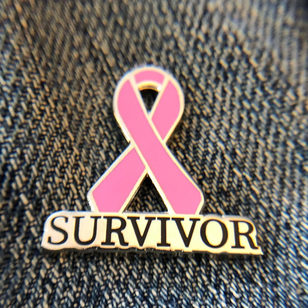 Pink Survivor Ribbon Pin - Hard Enamel Awareness Lapel Pin with Single Post Backing