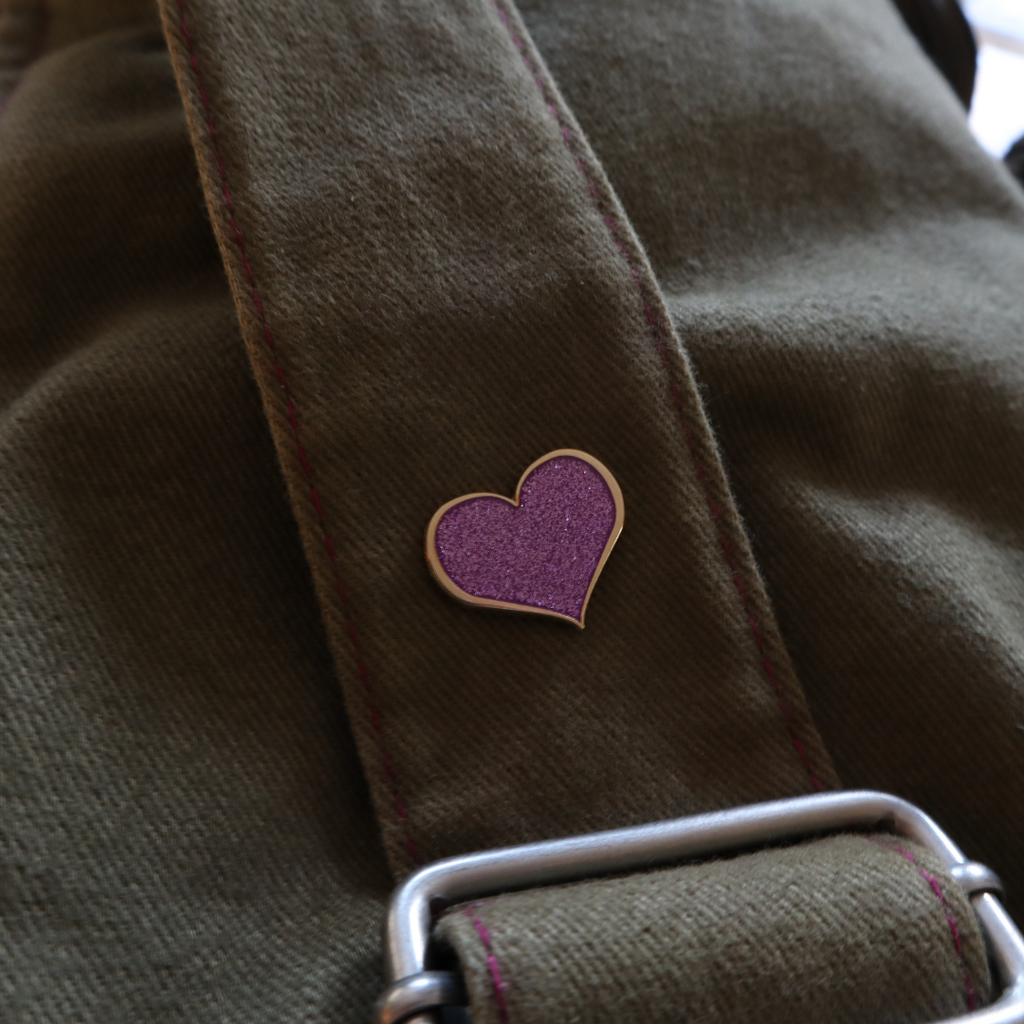 Purple Enamel Pin - Glitter Heart Hard Enamel Lapel Badge Accessory
