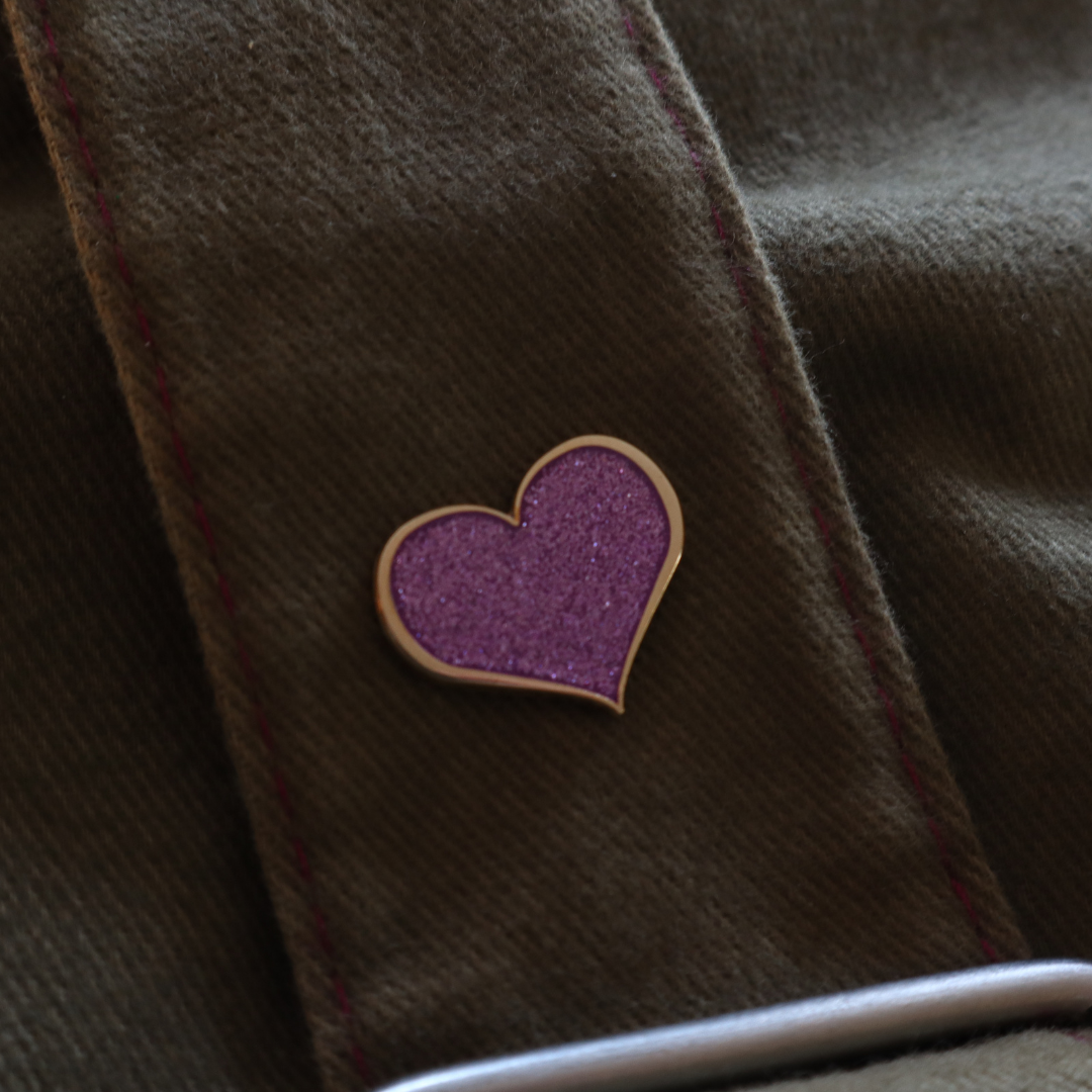 Purple Enamel Pin - Glitter Heart Hard Enamel Lapel Badge Accessory