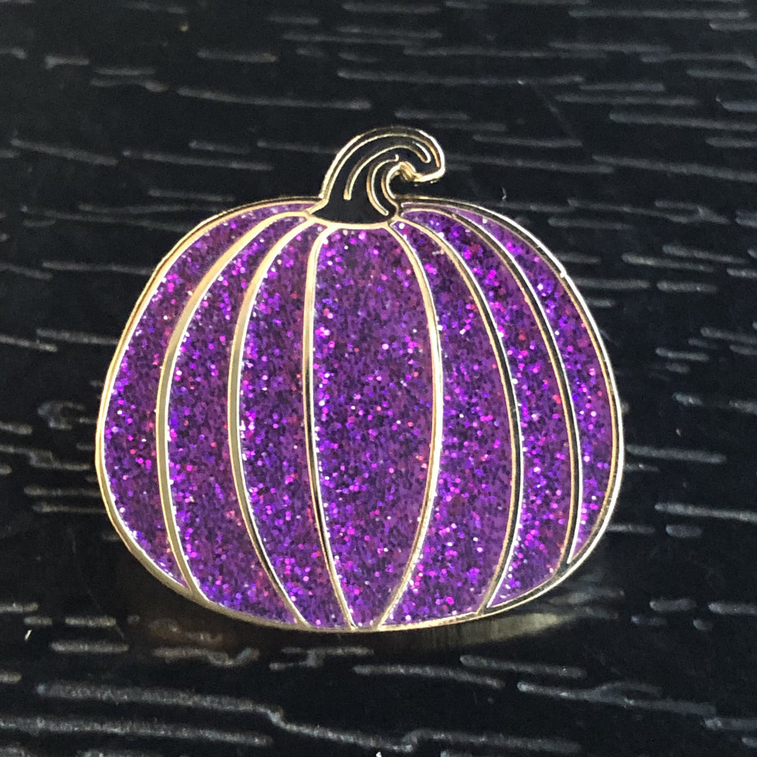 Purple Glitter Pumpkin Pin – Hard Enamel Pin with Black Stem & Secure Post