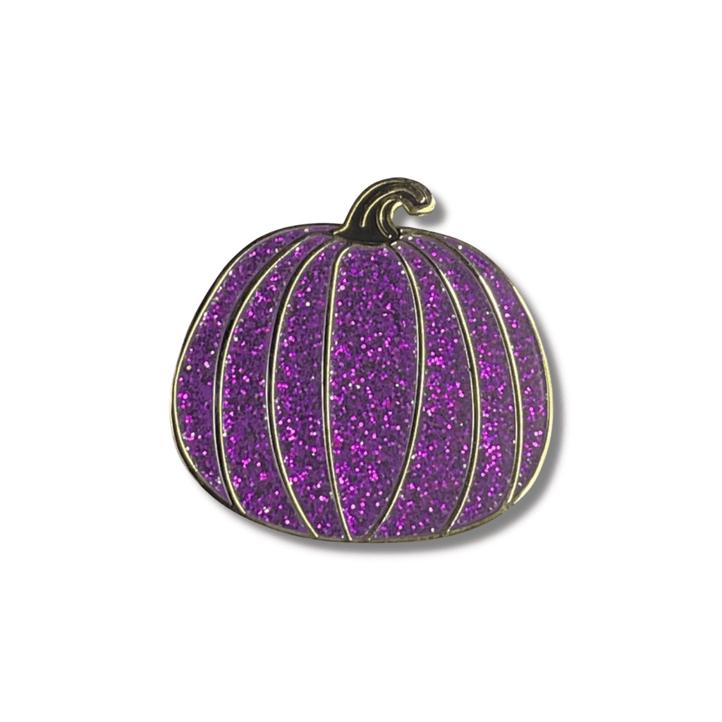 Purple Glitter Pumpkin Pin – Hard Enamel Pin with Black Stem & Secure Post