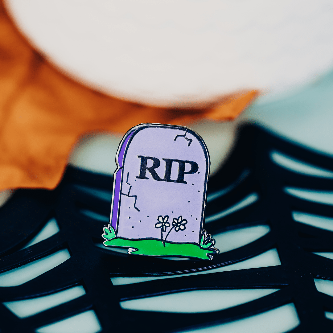 Purple Enamel Pin - Hard Enamel Tombstone Brooch With Secure Double Posts