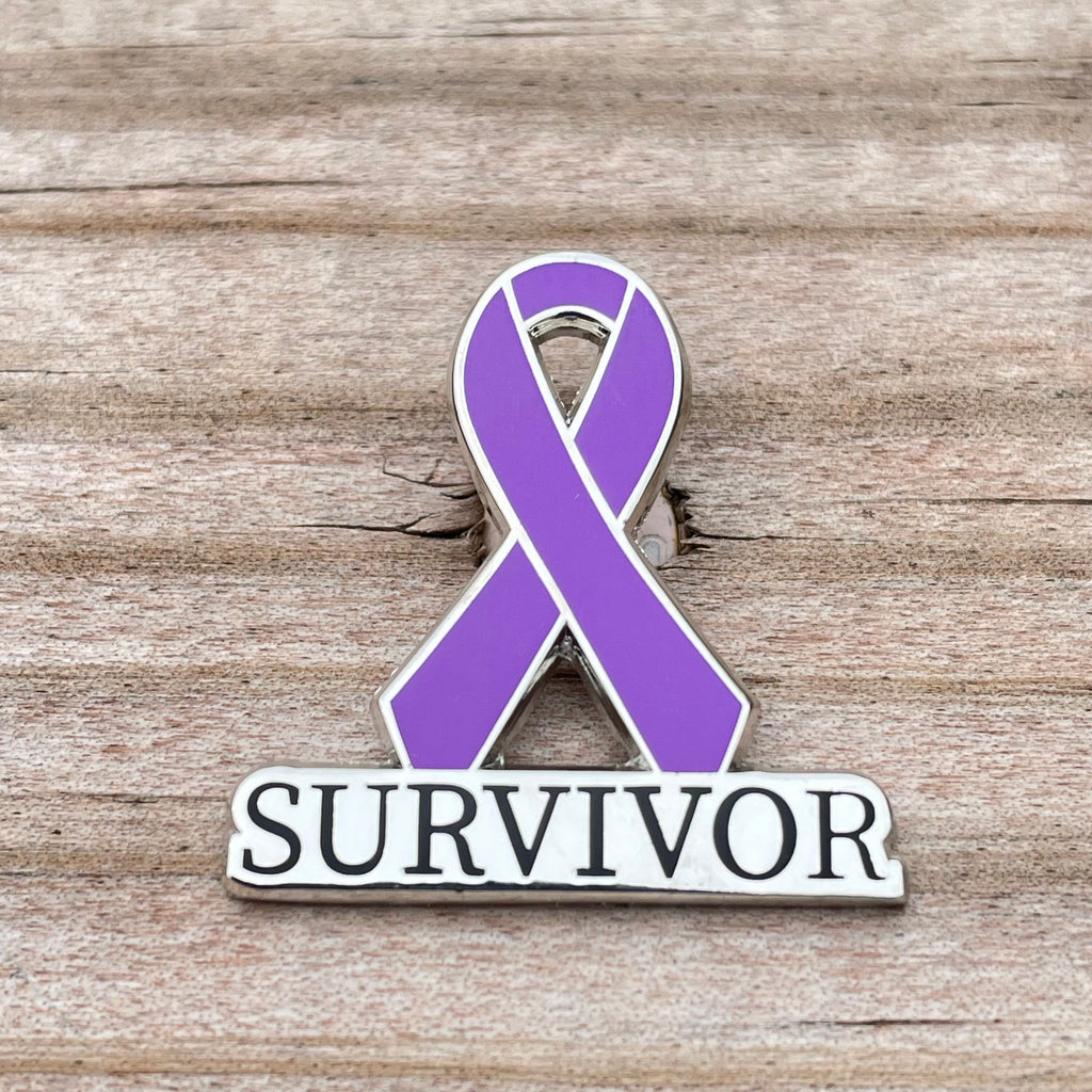Purple Survivor Awareness Ribbon Enamel Pin