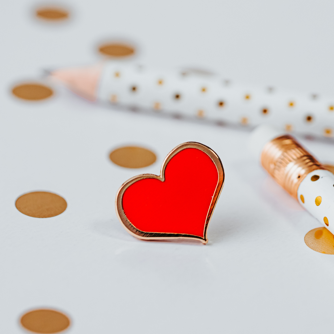 Red Heart Enamel Pin – 1-inch Classic Size (Also in ¾, ½ and ¼-inch)