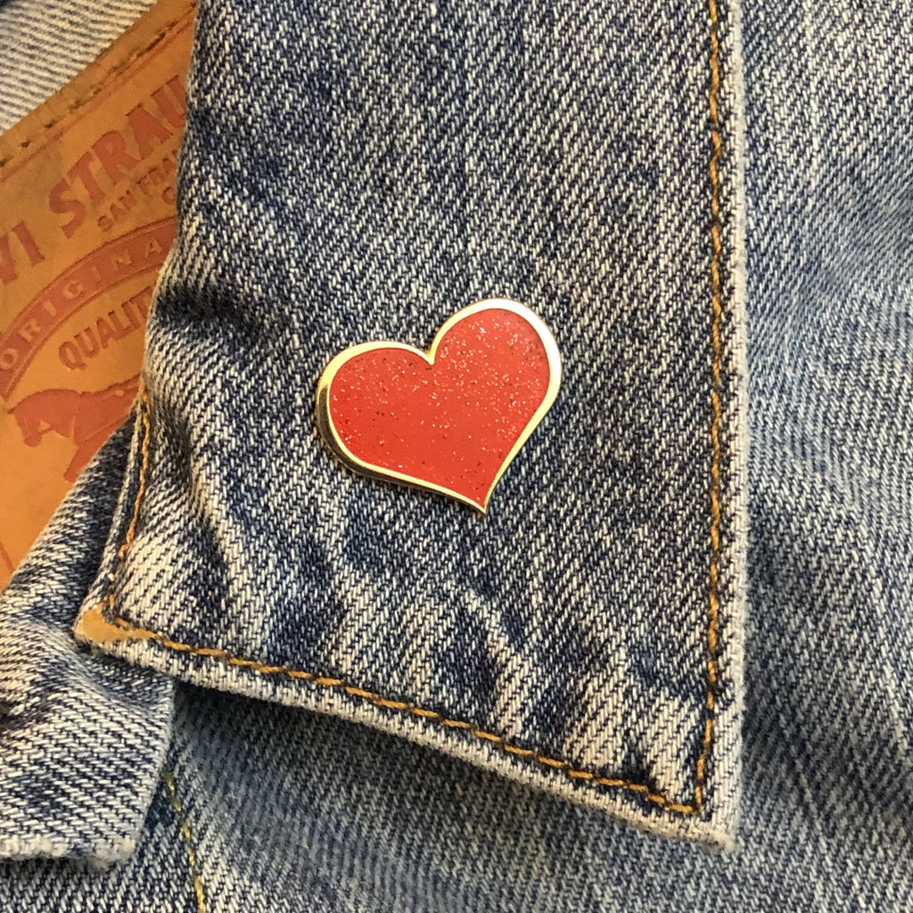Red Heart Enamel Pin With Glitter
