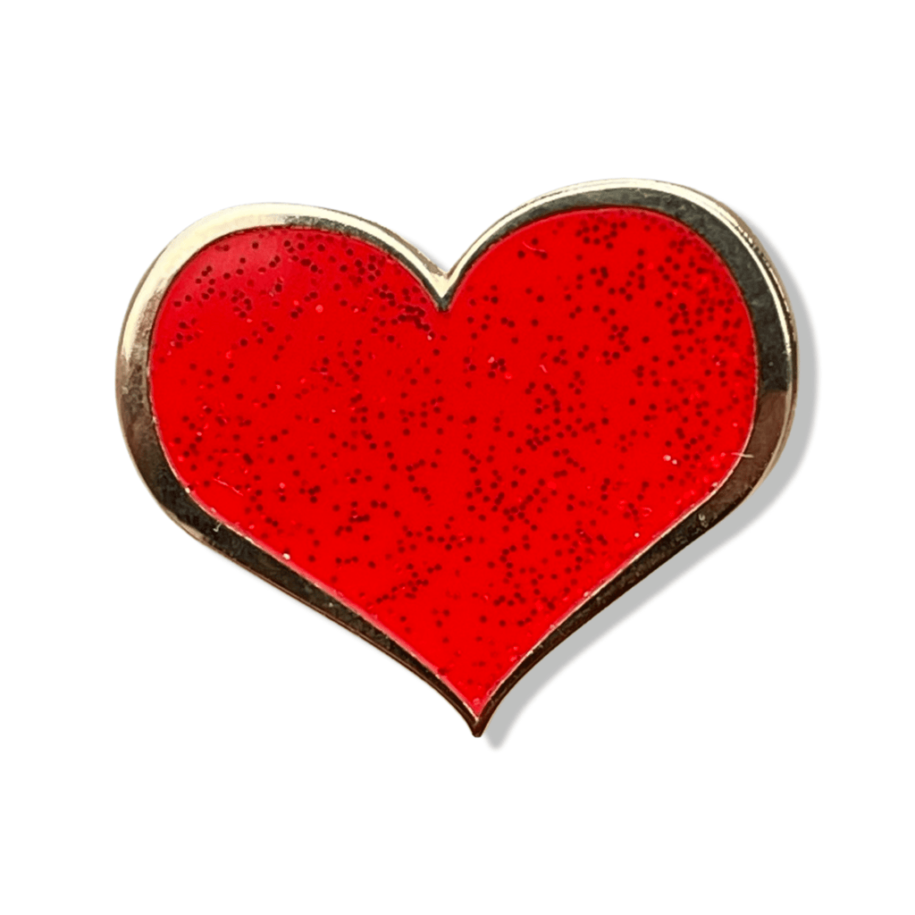 Red Heart Enamel Pin With Glitter