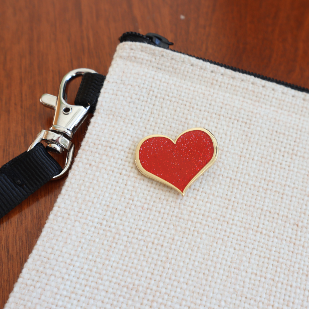 Red Heart Enamel Pin With Glitter