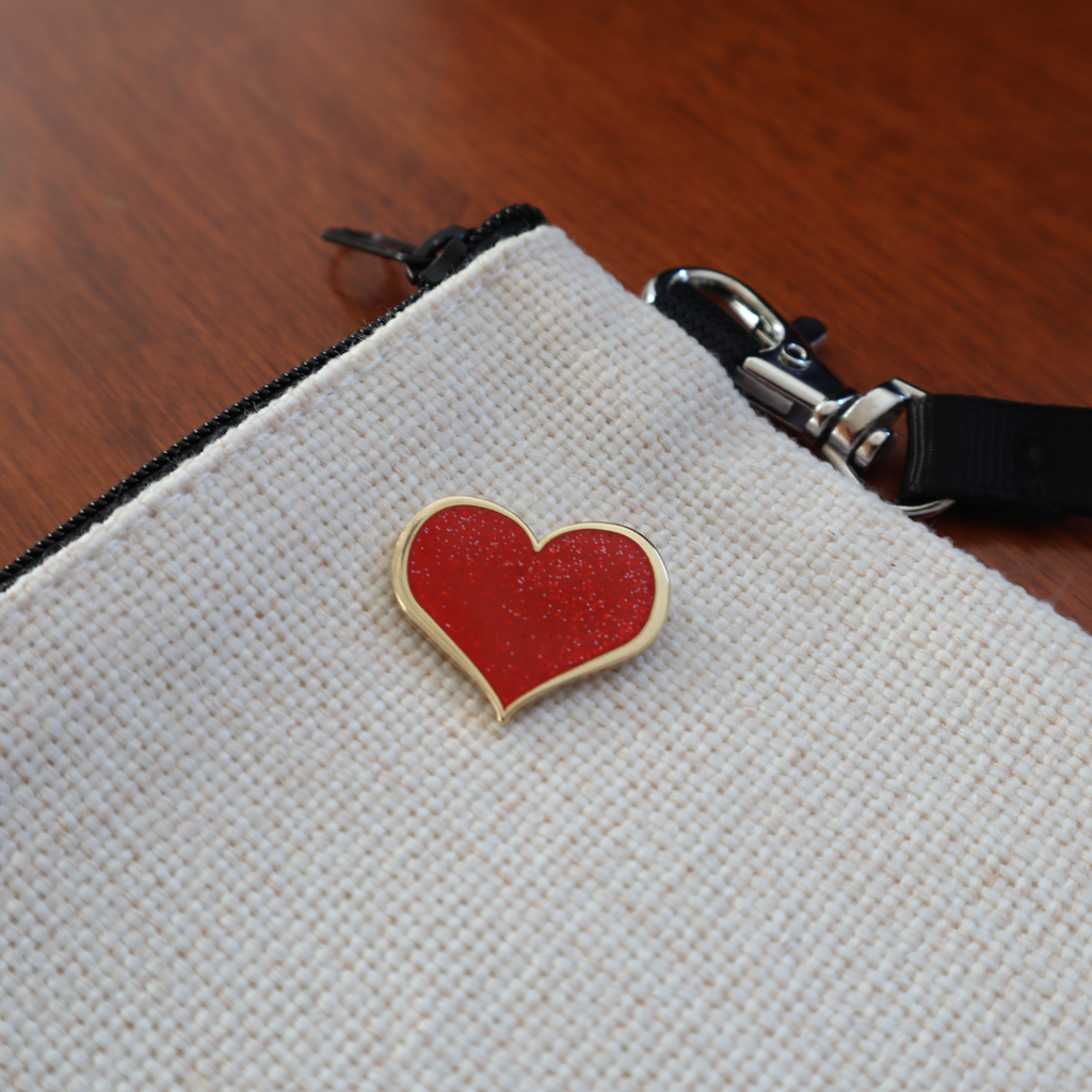 Red Heart Enamel Pin With Glitter