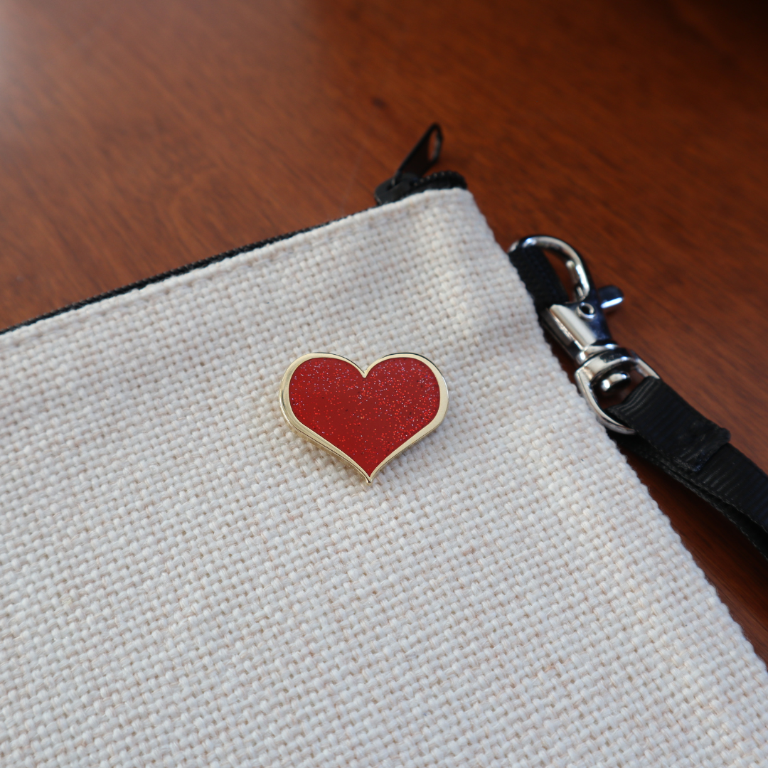 Red Heart Enamel Pin With Glitter