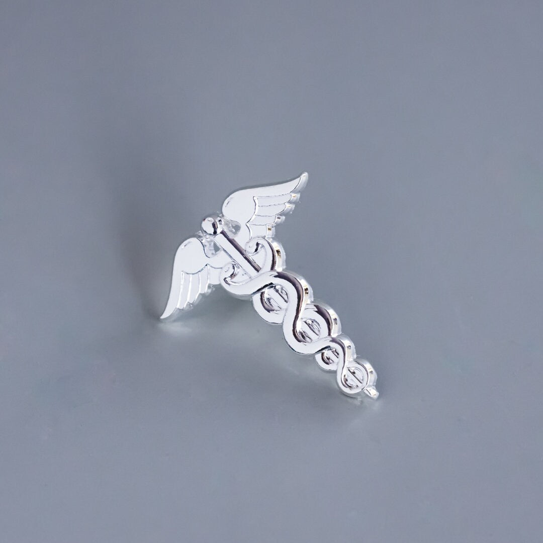 Silver Caduceus Enamel Pin