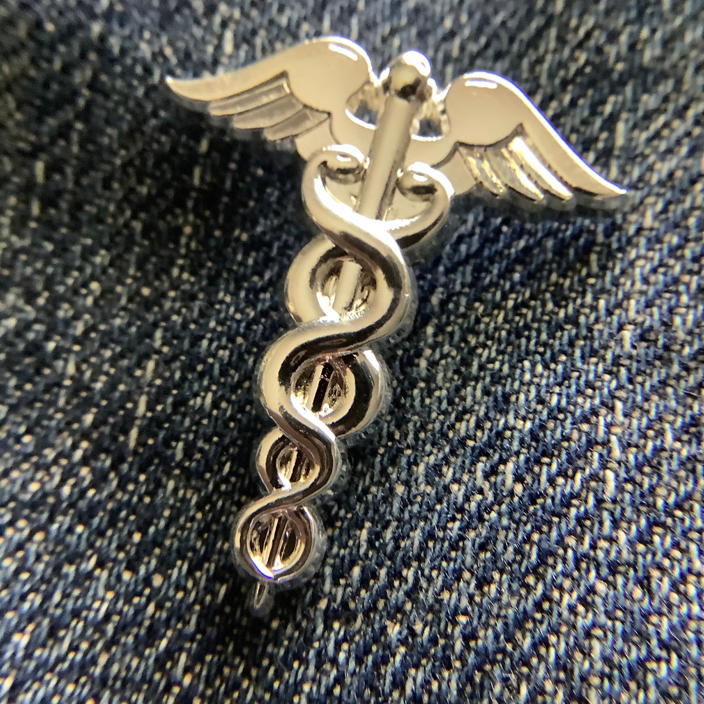 Silver Caduceus Enamel Pin
