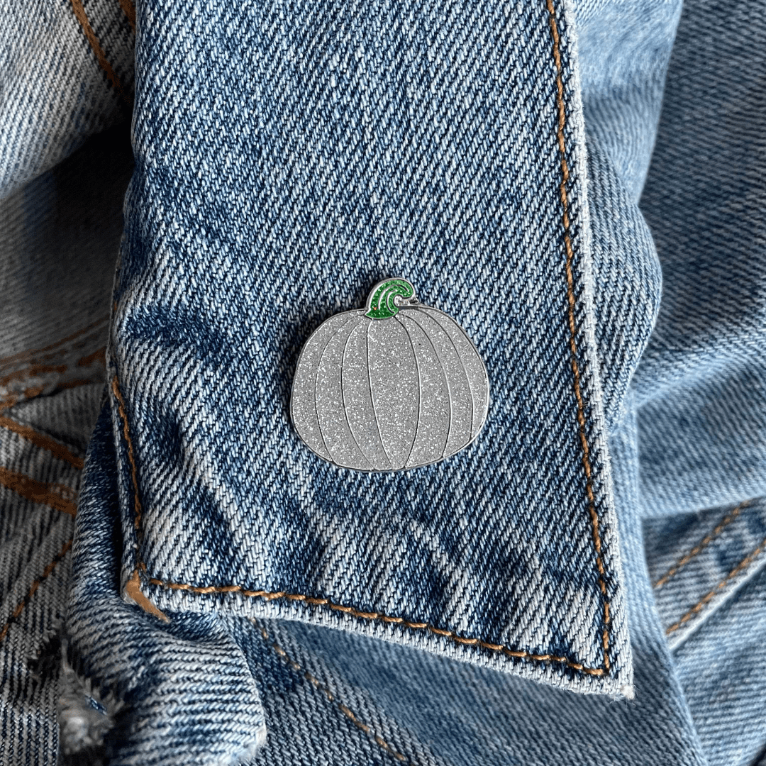 Silver Glitter Enamel Pin – Hard Enamel Pumpkin Lapel Pin With Secure Double Posts