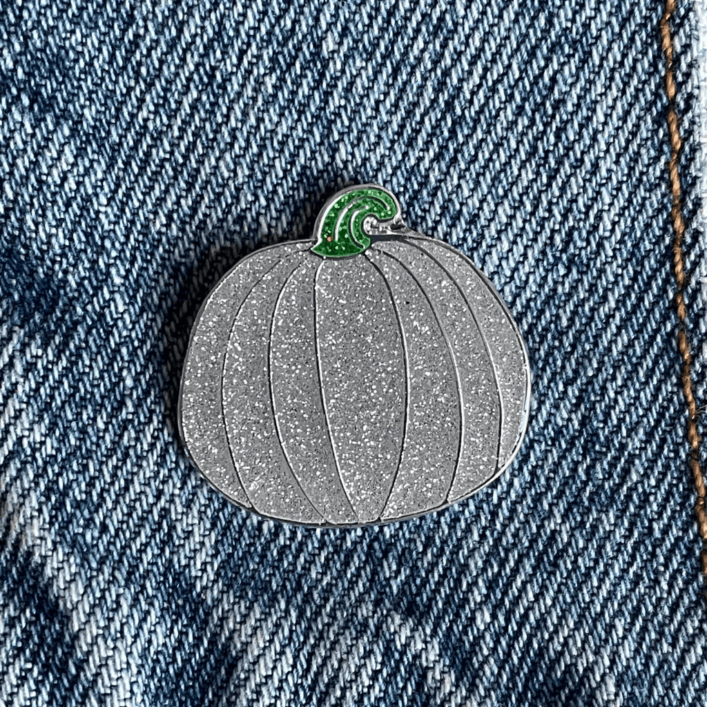 Silver Glitter Pumpkin Enamel Pin