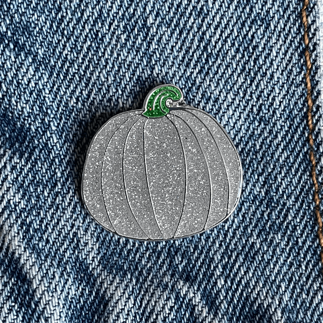 Silver Glitter Enamel Pin – Hard Enamel Pumpkin Lapel Pin With Secure Double Posts