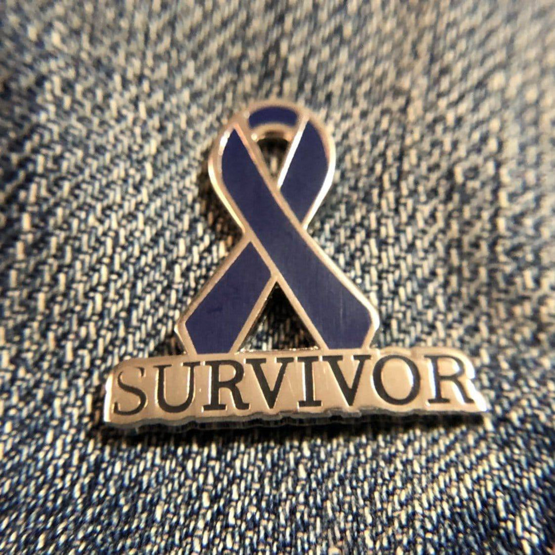 Survivor Awareness Ribbon Pin - Navy Enamel Lapel Pin With Rubber Back